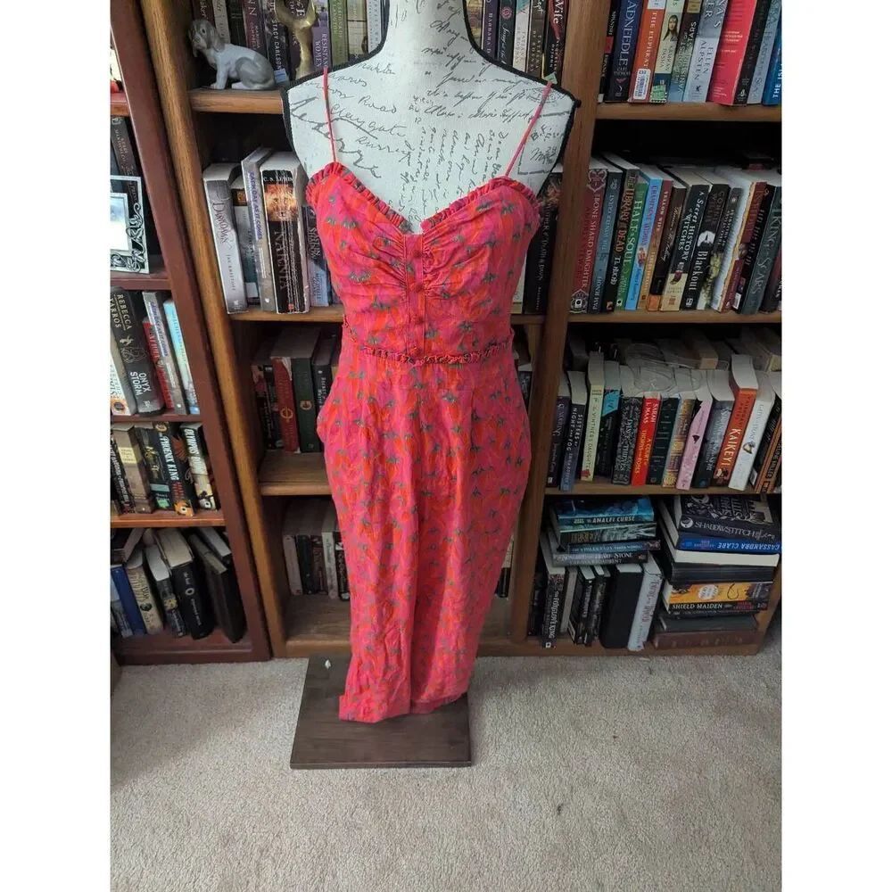 Farm Rio Size Medium Red Pepper One Piece Jumpsuit Sleeveless Bohemian